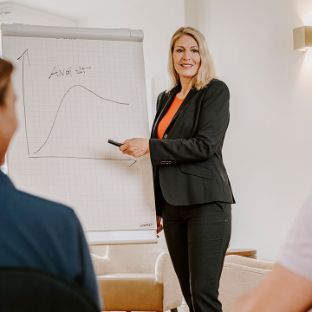 Gruppentherapeutische Sitzung mit Frau Dr. Stephanie Grabhorn in der Blomenburg Privatklinik Gruppentherapie als Grundbaustein des Therapieplans in der Blomenburg Privatklinik
